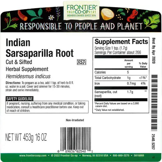 Frontier Co-op Indian Sarsaparilla Root, Cut & Sifted
