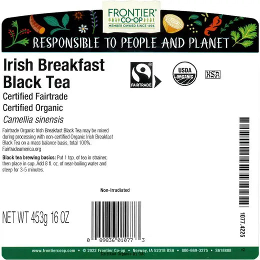 Frontier Co-op Irish Breakfast Black Tea, Organic, Fairtrade Certified