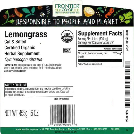 Frontier Co-op Lemongrass, Cut & Sifted, Organic