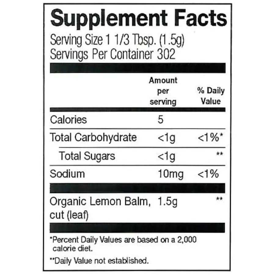 Frontier Co-op Lemon Balm Leaf, Cut & Sifted, Organic