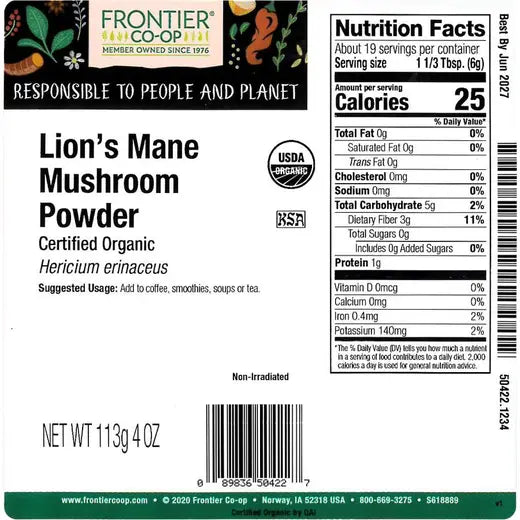 Frontier Co-op Lion's Mane Mushroom Powder, Organic