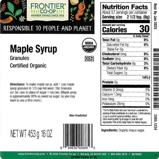 Frontier Co-op Maple Syrup Granules, Organic
