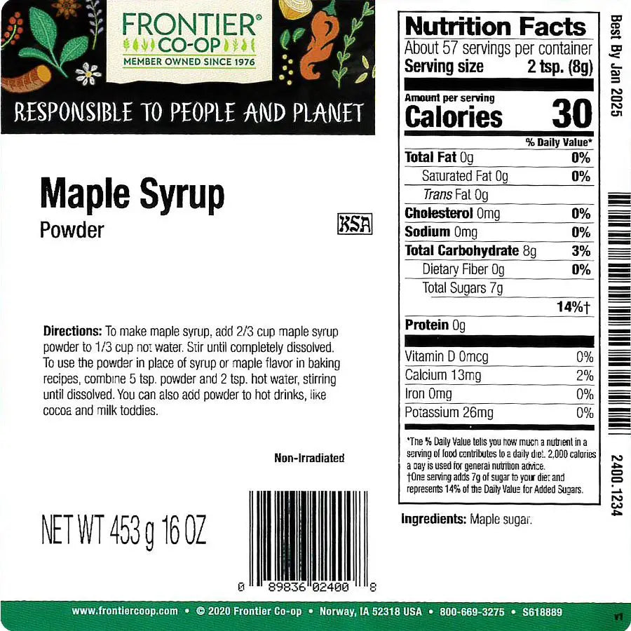 Frontier Co-op Maple Syrup Powder