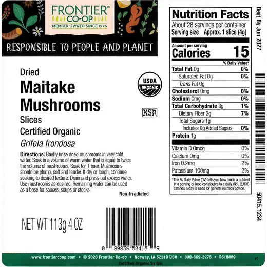 Frontier Co-op Maitake Mushrooms, Dried Slices, Organic