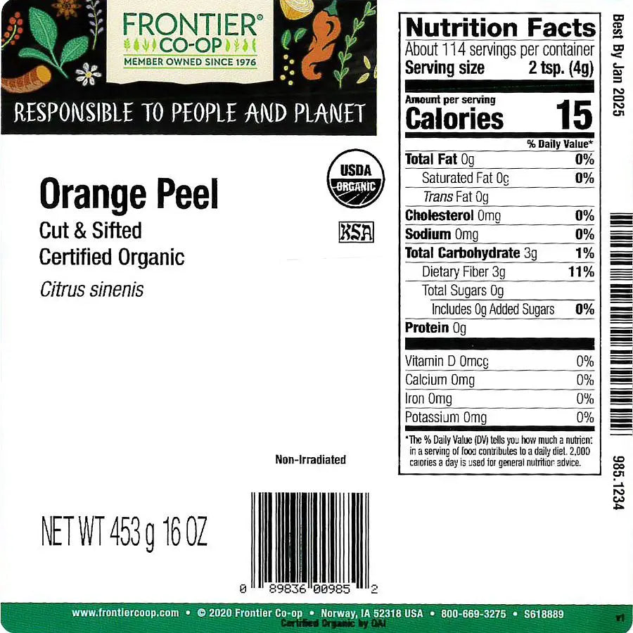 Frontier Co-op Orange Peel, Cut & Sifted, Organic