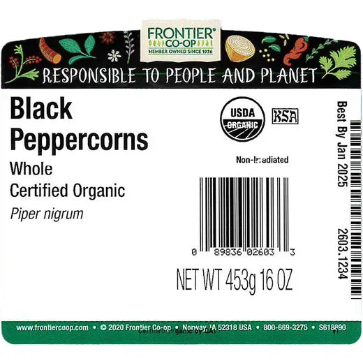 Frontier Co-op Black Peppercorns, Organic