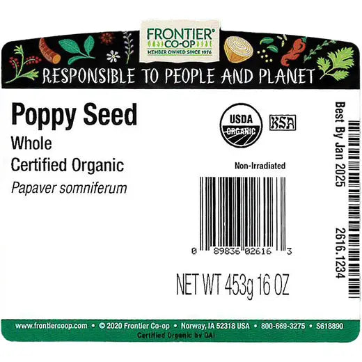 Frontier Co-op Poppy Seeds, Whole, Organic