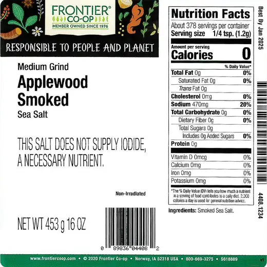 Frontier Co-op Applewood Smoked Sea Salt, Medium Grind