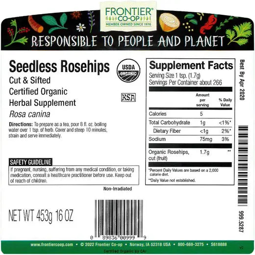 Frontier Co-op Seedless Rosehips, Cut & Sifted, Organic