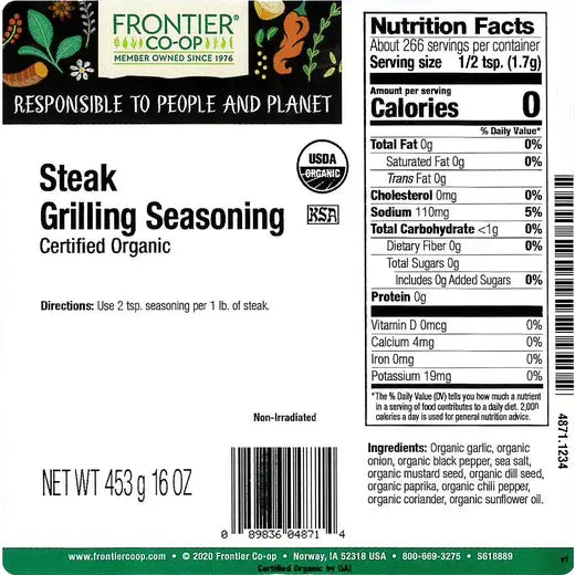 Frontier Co-op Steak Grilling Seasoning, Organic