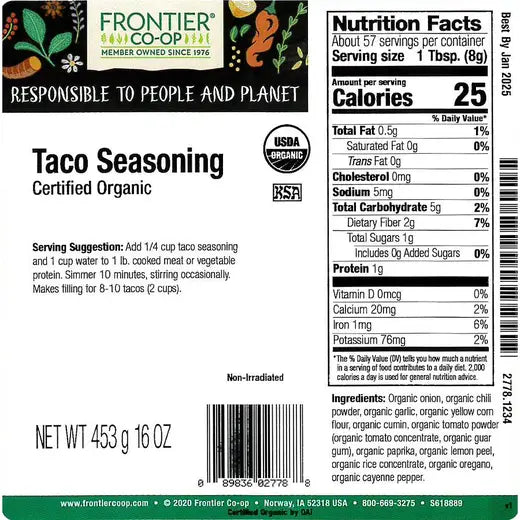 Frontier Co-op Taco Seasoning, Organic
